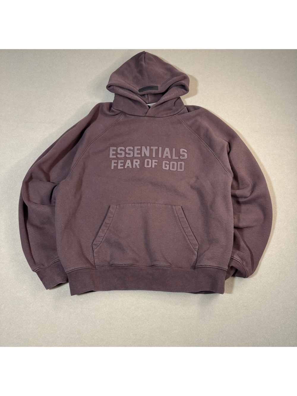 Fear of God Essentials Hoodie Plum Small FOG Rubber Logo Pullover Oversized